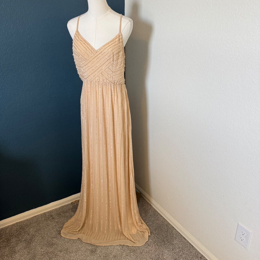 Boho Glam Show Me Your Mumu Gala Gown Large Champagne Beaded Maxi Dress